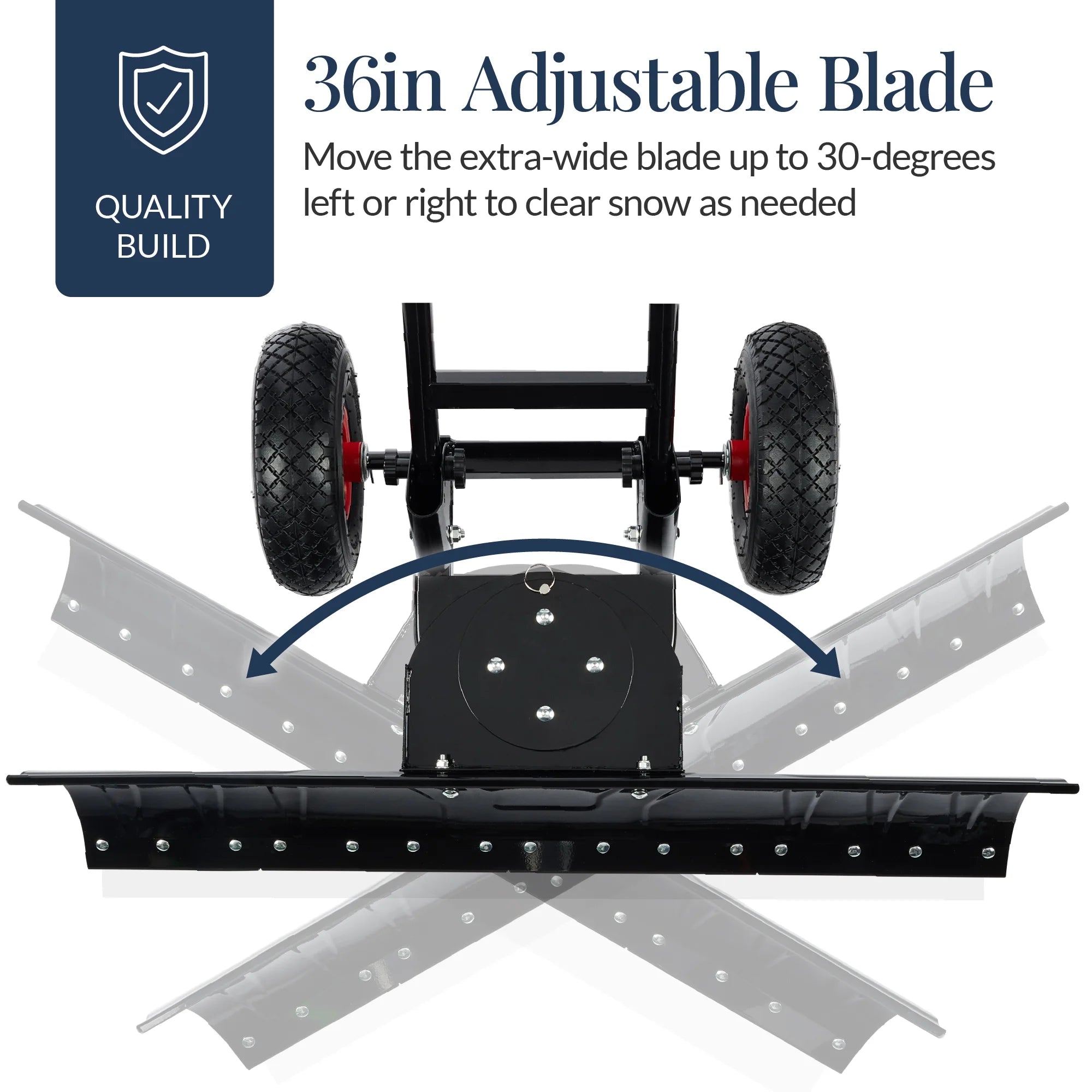 2026 Best Choice Products 36in Galvanized Blade Hand Snow Pusher w/ 2 Wheels, Adjustable Handle, Blade Angle - Black