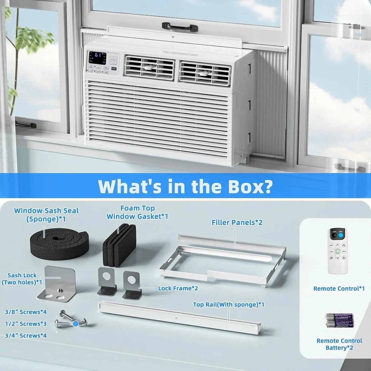 2026 Antarctic Star 12,000 BTU U-shaped window air conditioner, cools rooms up to 550 square feet with 6 modes, 24-hour timer, ultra-quiet window air conditioner