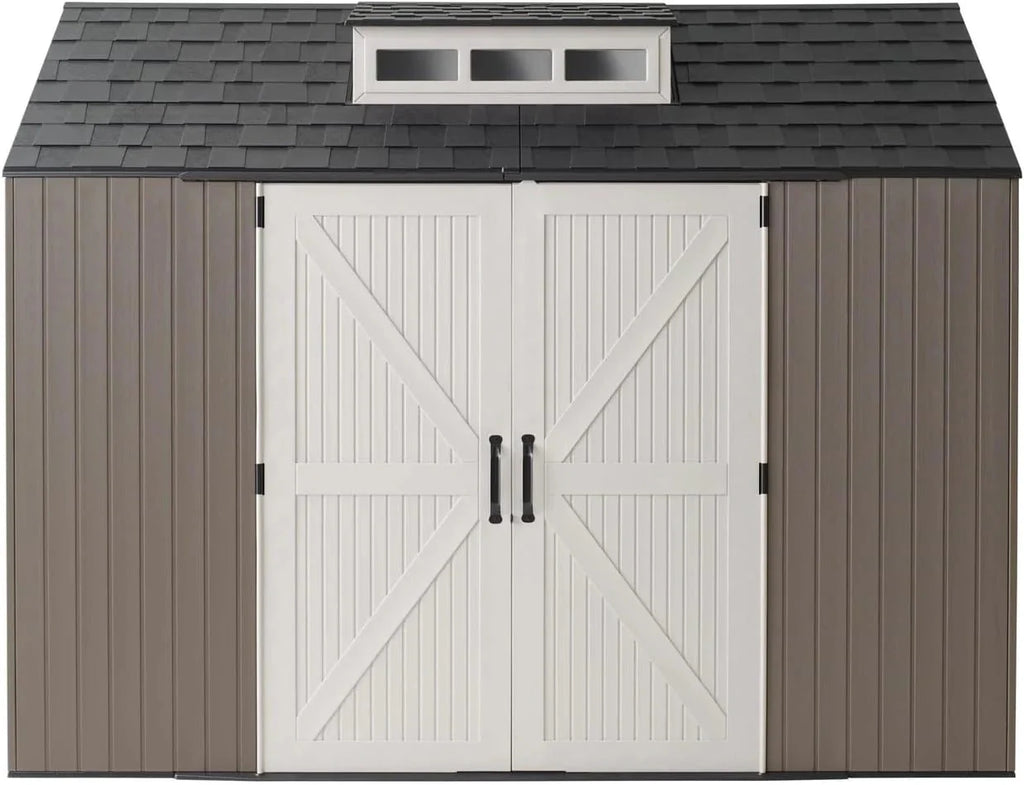 2026 Rubbermaid resin garden shed with floor (2.13 x 2.13 m), weatherproof, grey, for storing garden tools, lawnmowers, bicycles and pool accessories