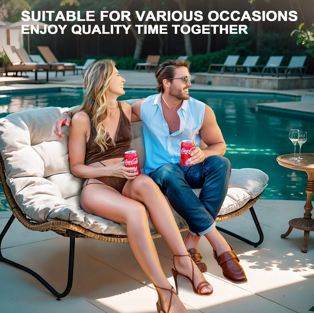 2026 Crestlive Products Patio Loveseat, All-Weather Rattan Large Furniture with Soft Cushions, Outdoor Loveseat for Balcony, Poolside, Backyard (Beige)
