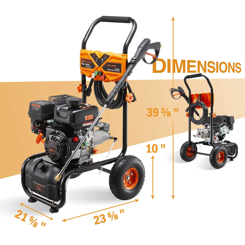 2026 Efurden 3500PSI Gas Pressure Washer, 2.3GPM Gas Powered High Pressure Clean Machine with 209CC Engine, 4 Adjustable Nozzles for Cleaning Walls, Terraces, Vehicles, Gardens (Blue)