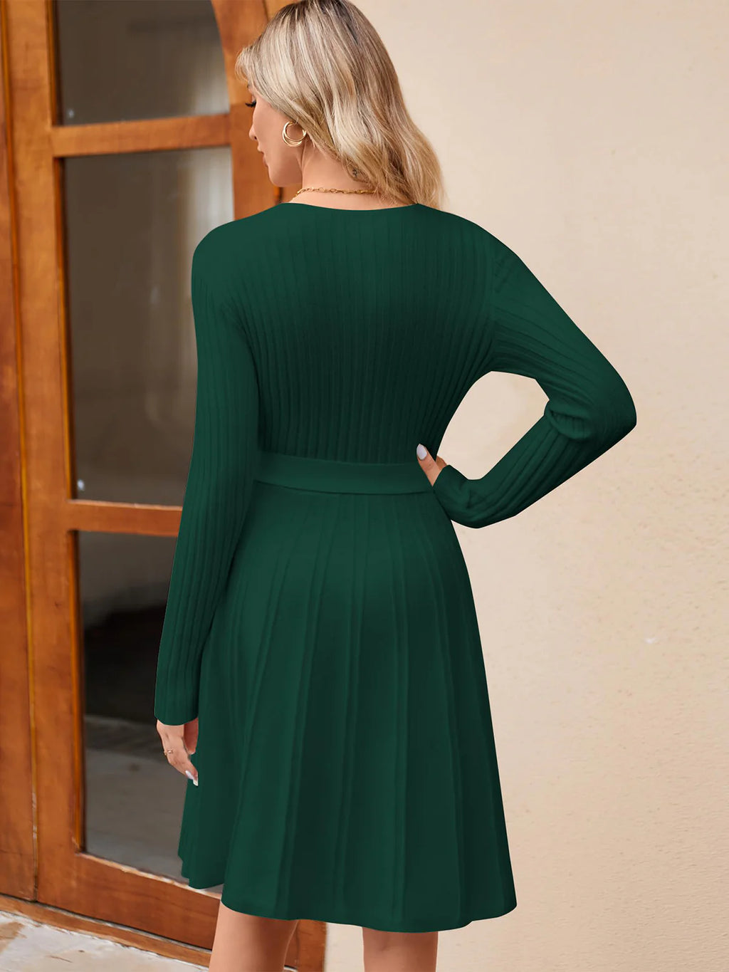 2026 Wrap V-Neck Knit Dress