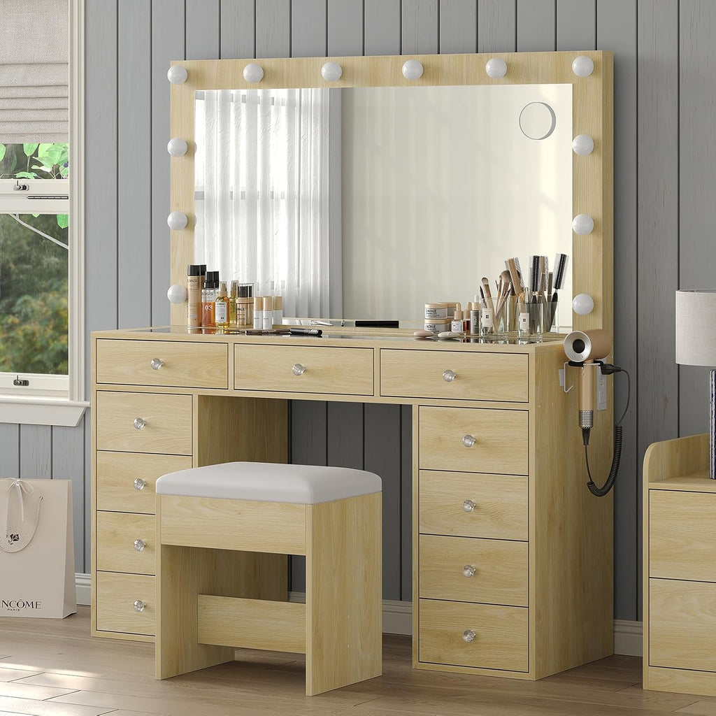2026 New YANOSAKU Vanity Desk with Mirror, LED Lights & 11 Drawers