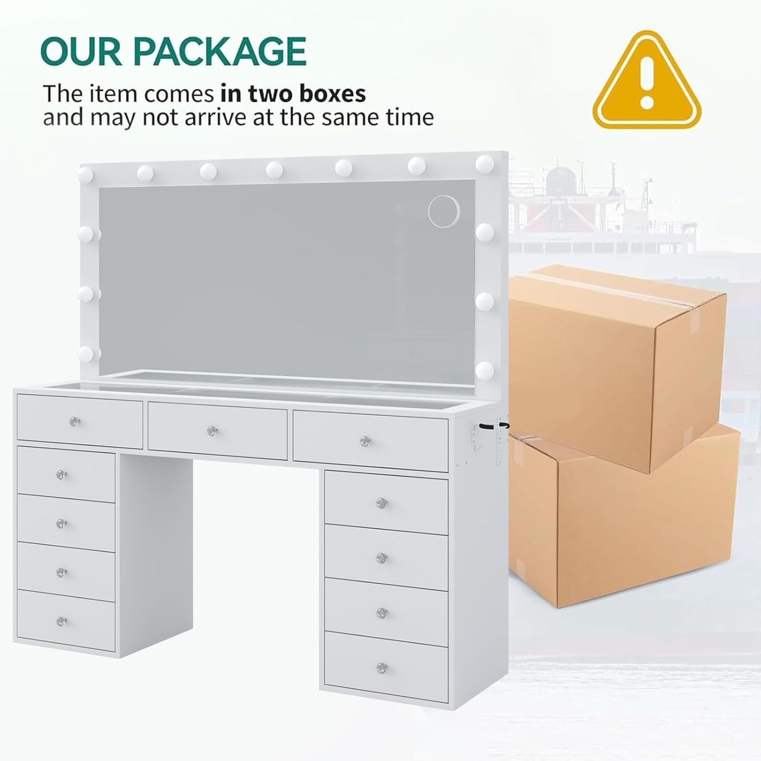 2026 New YANOSAKU Vanity Desk with Mirror, LED Lights & 11 Drawers