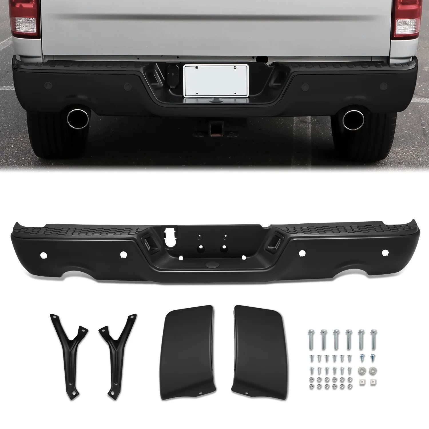 Modular Style Rear Step Bumper w/Dual Exhaust & Sensor Holes  09-19 Dodge Ram 1500