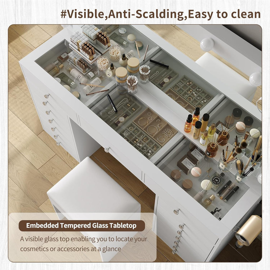2026 New YANOSAKU Vanity Desk with Mirror, LED Lights & 11 Drawers