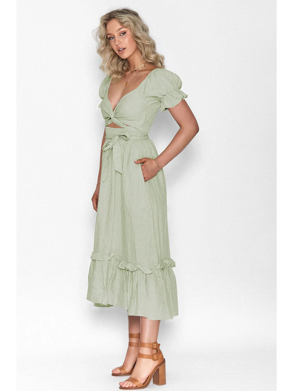 2026 Boho Tie-Waist Homecoming Dress