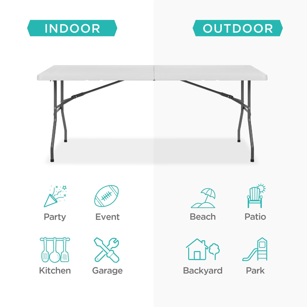 2026 Best Choice Products 6ft Plastic Folding Table, Indoor Outdoor Heavy Duty Portable w/ Handle, Lock - White