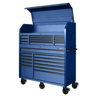 2026 2025 56 inch W x 22 inch D Heavy-duty combination tool trolley with 23 drawers and tool cabinet in matte blue