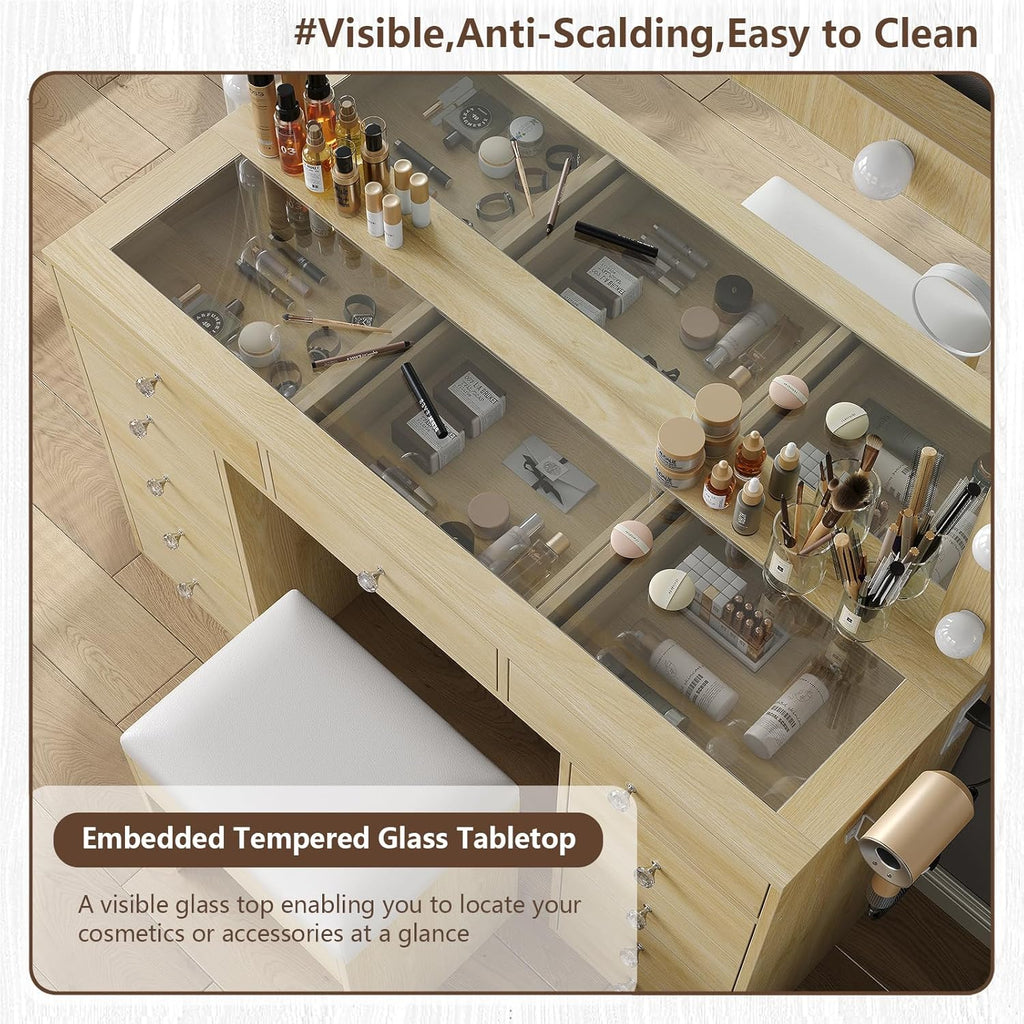 2026 New YANOSAKU Vanity Desk with Mirror, LED Lights & 11 Drawers