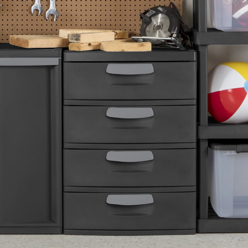 2026 Sterilite 4 Drawer Unit, Durable Plastic Storage Solution for Garages and Basements, Dark Gray