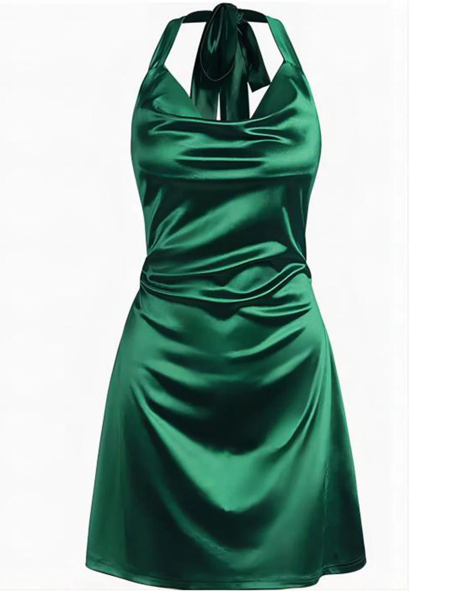 2026 Halterneck Satin Mini Dress
