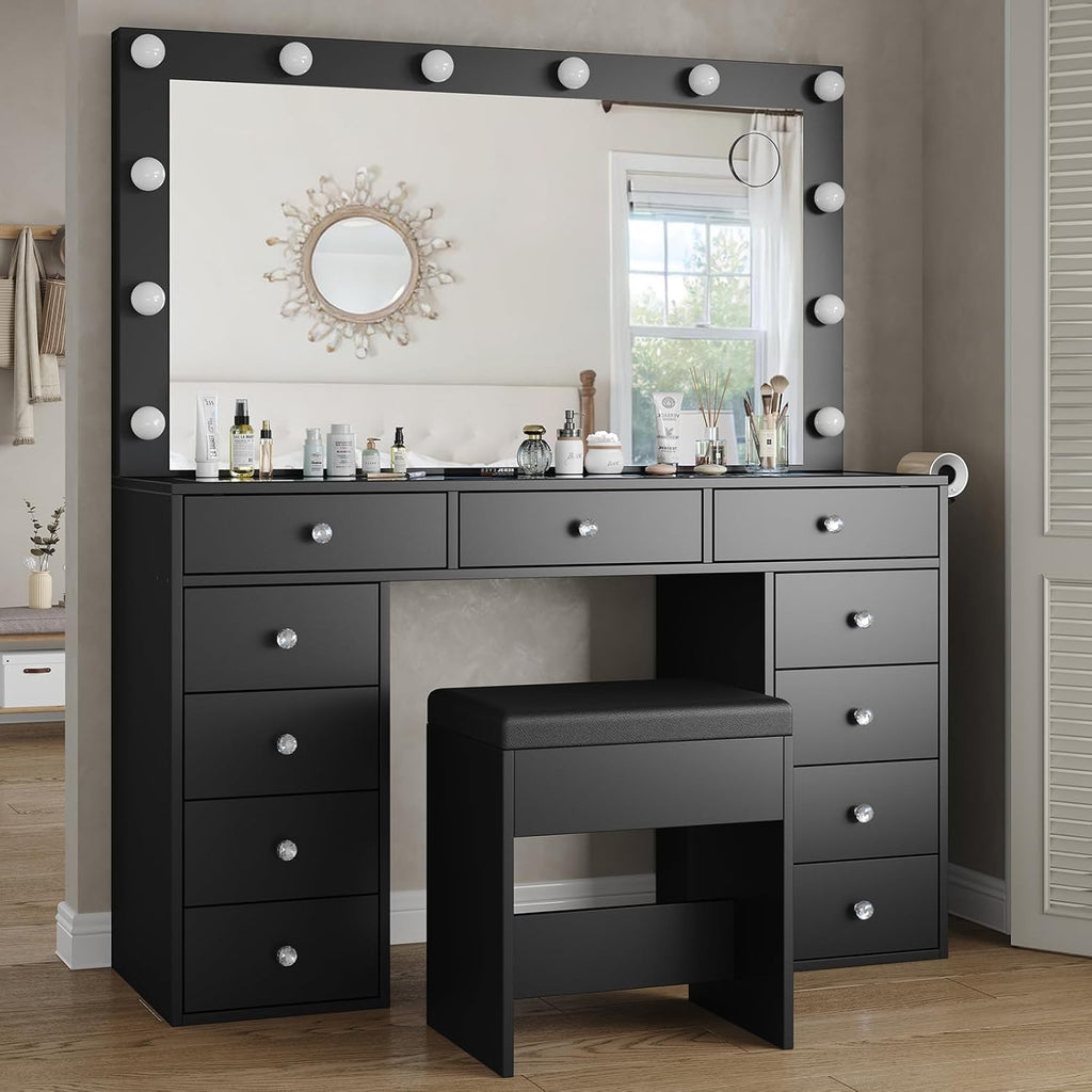 2026 New YANOSAKU Vanity Desk with Mirror, LED Lights & 11 Drawers