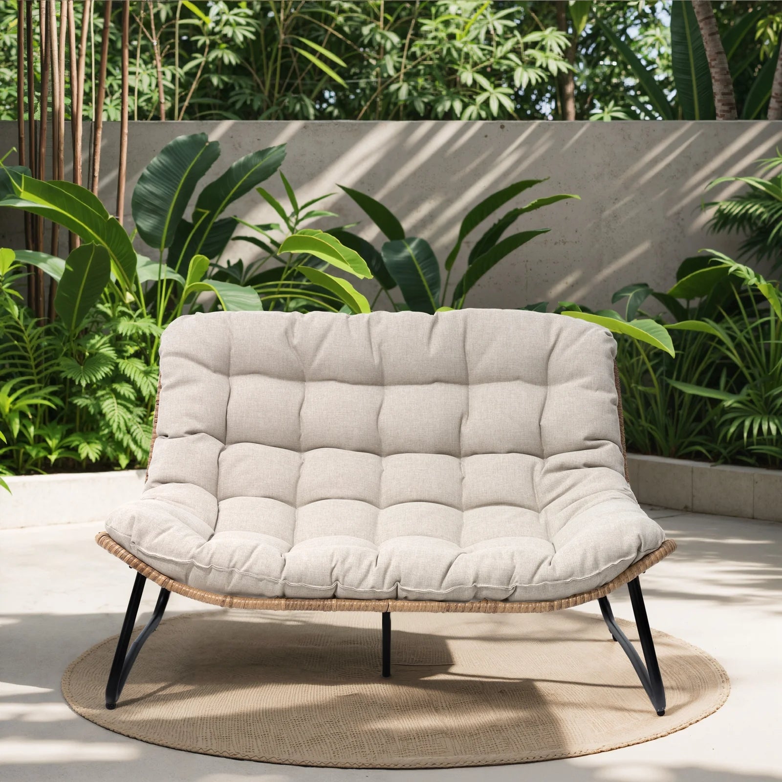 2026 Crestlive Products Patio Loveseat, All-Weather Rattan Large Furniture with Soft Cushions, Outdoor Loveseat for Balcony, Poolside, Backyard (Beige)
