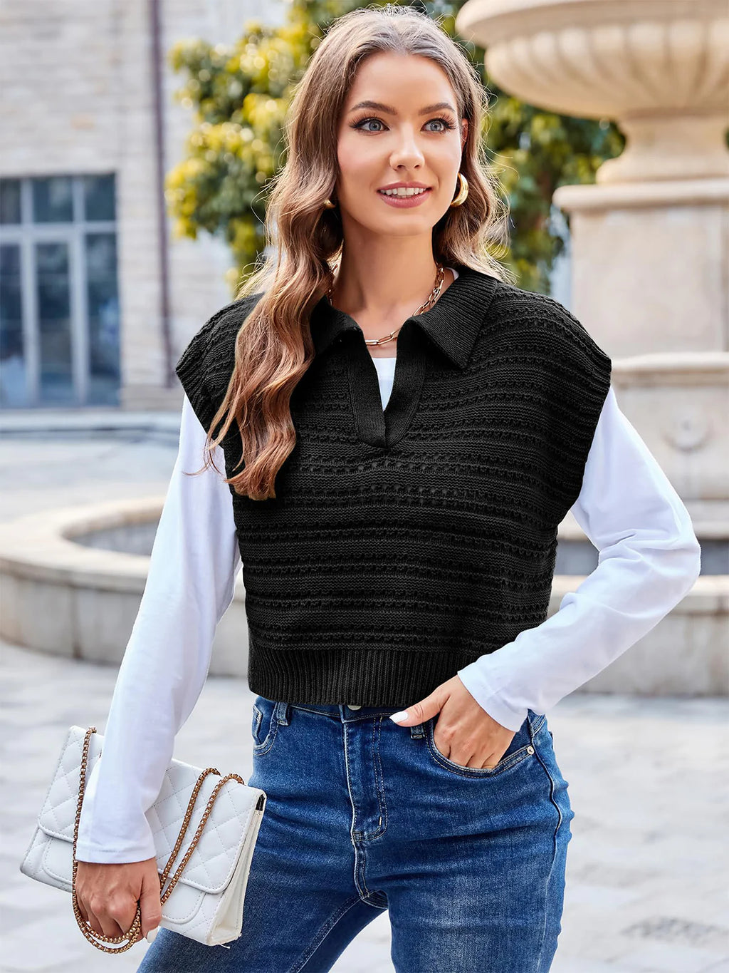 2026 Polo Sleeveless V-Neck Knit Sweater
