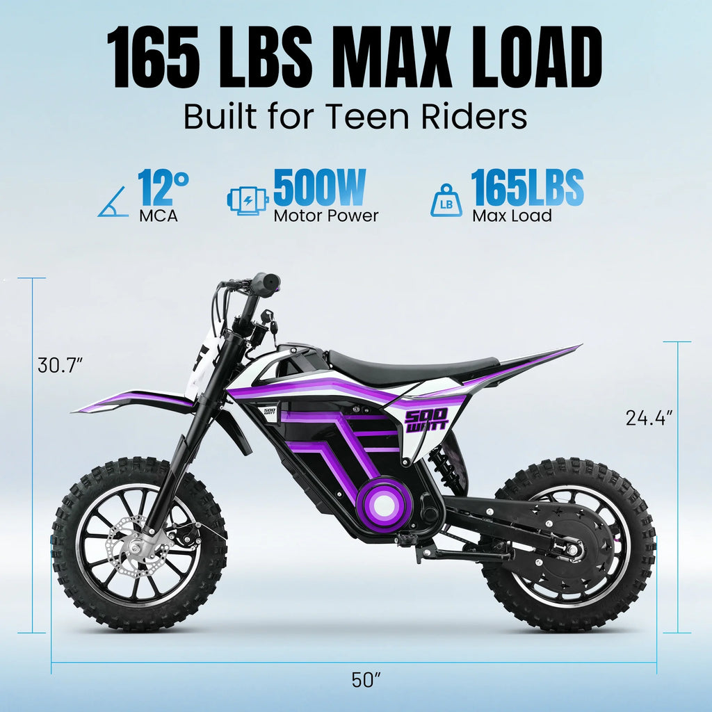 2026 QEASET electric dirt bike, 500W kids dirt bike for Boys Girls Age 8-14, Blue