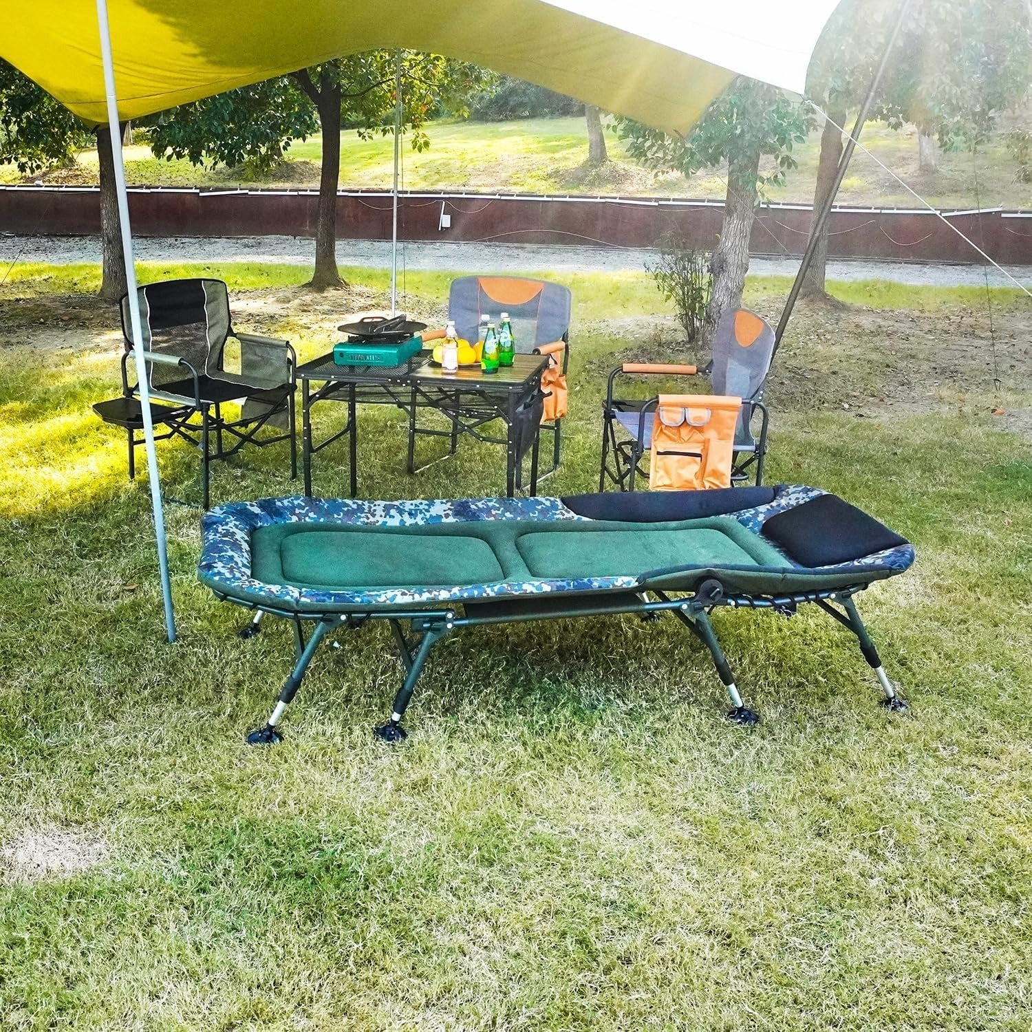 2026 Camping Cots for Adults 330Lbs with Carry Bag, Heavy Duty Folding Bed with Soft Padded Cushion, Portable Military Cot for Hunting, 180° Adjustable Reclining Outdoor Lounger