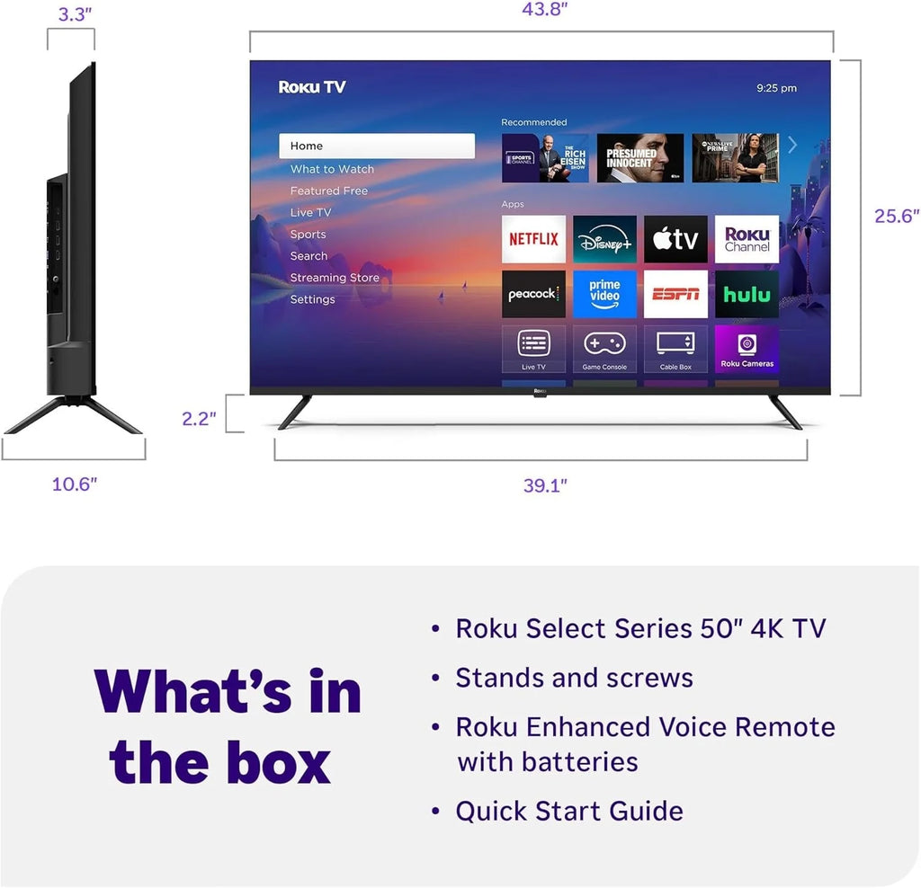2026 Roku 50" Select Series 4K HDR Smart TV with voice remote