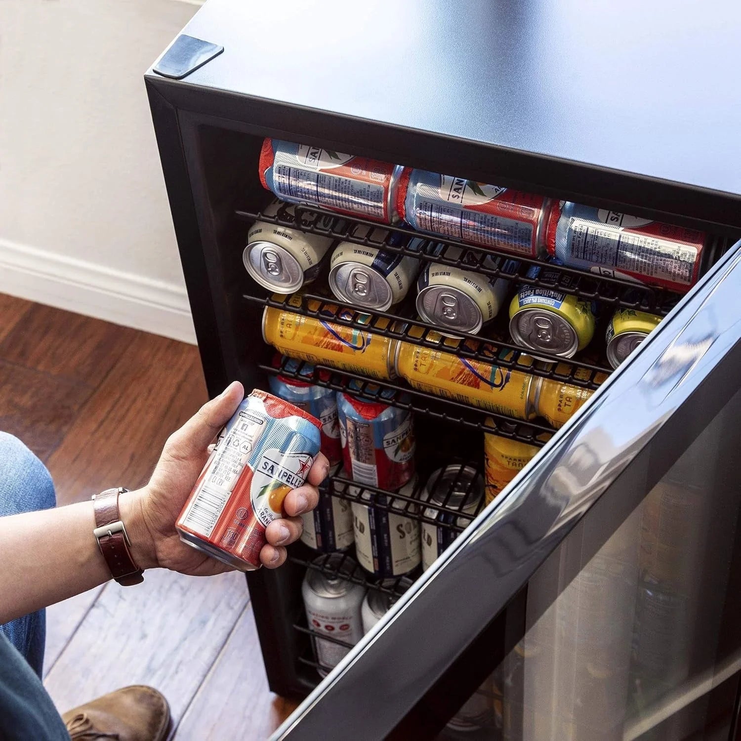 2026 Beverage Refrigerator Cooler | 126 Cans Free Standing with Right Hinge Glass Door | Mini Fridge Beverage Organizer Perfect For Beer, Wine, Soda, And Cooler Drinks