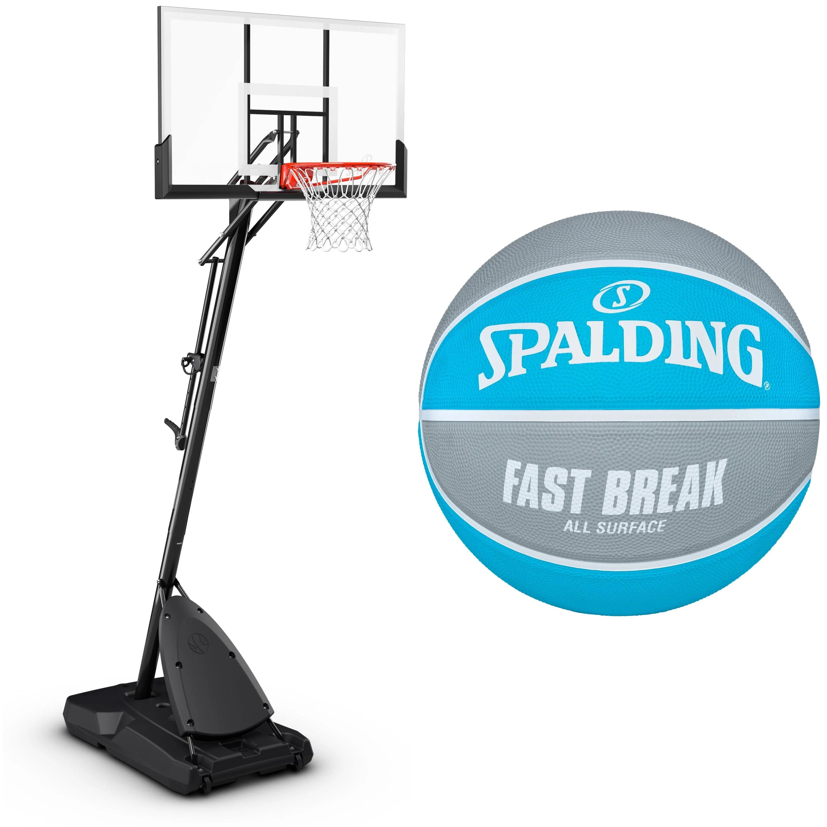 2026 Spalding 54-Inch Portable Basketball Hoop with Shatter-Proof Polycarbonate Backboard, Adjustable ExactaHeight System & Pro Slam Rim-Outdoor Play