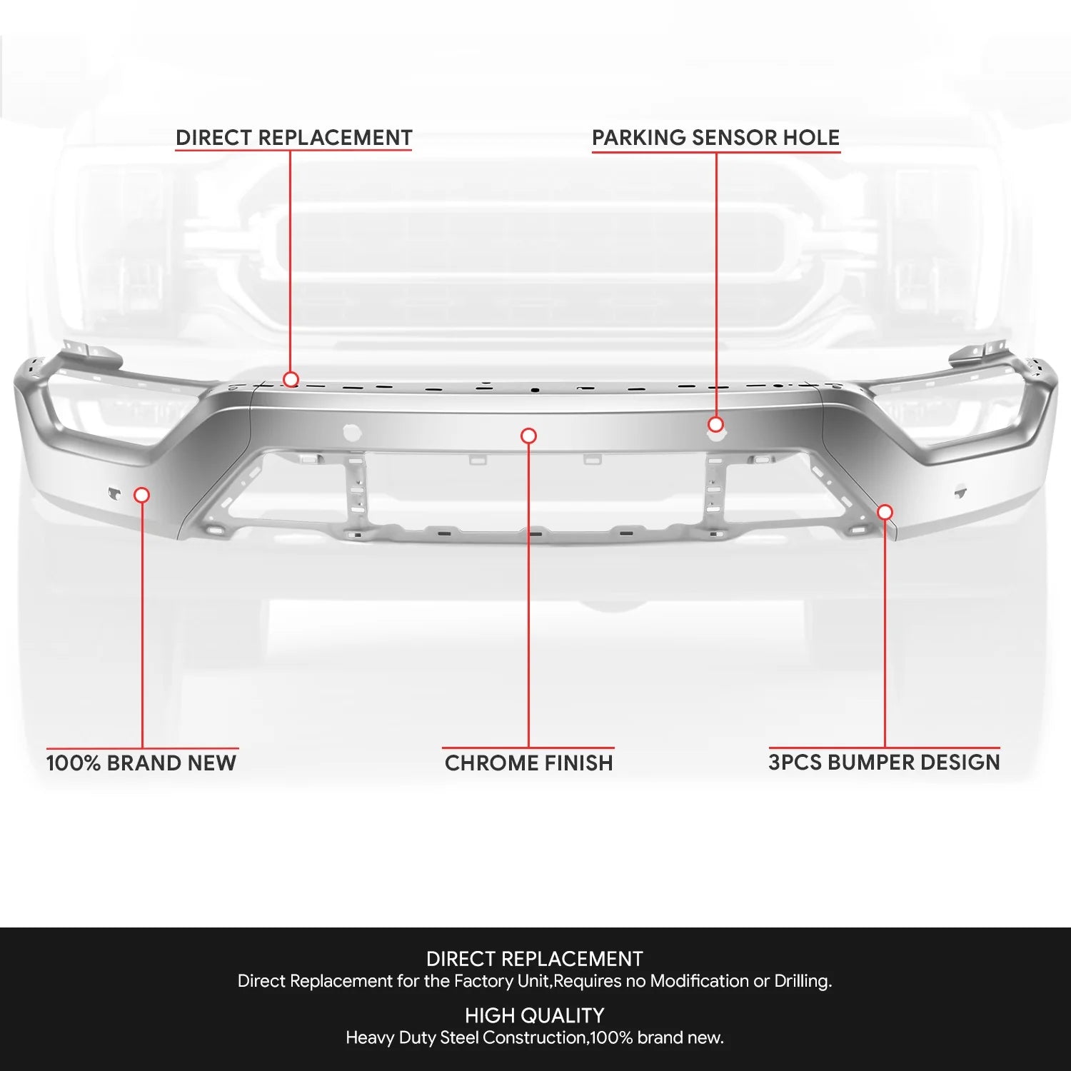 Modular Style Front Bumper w/ Parking Distance Holes21-23 Ford F-150