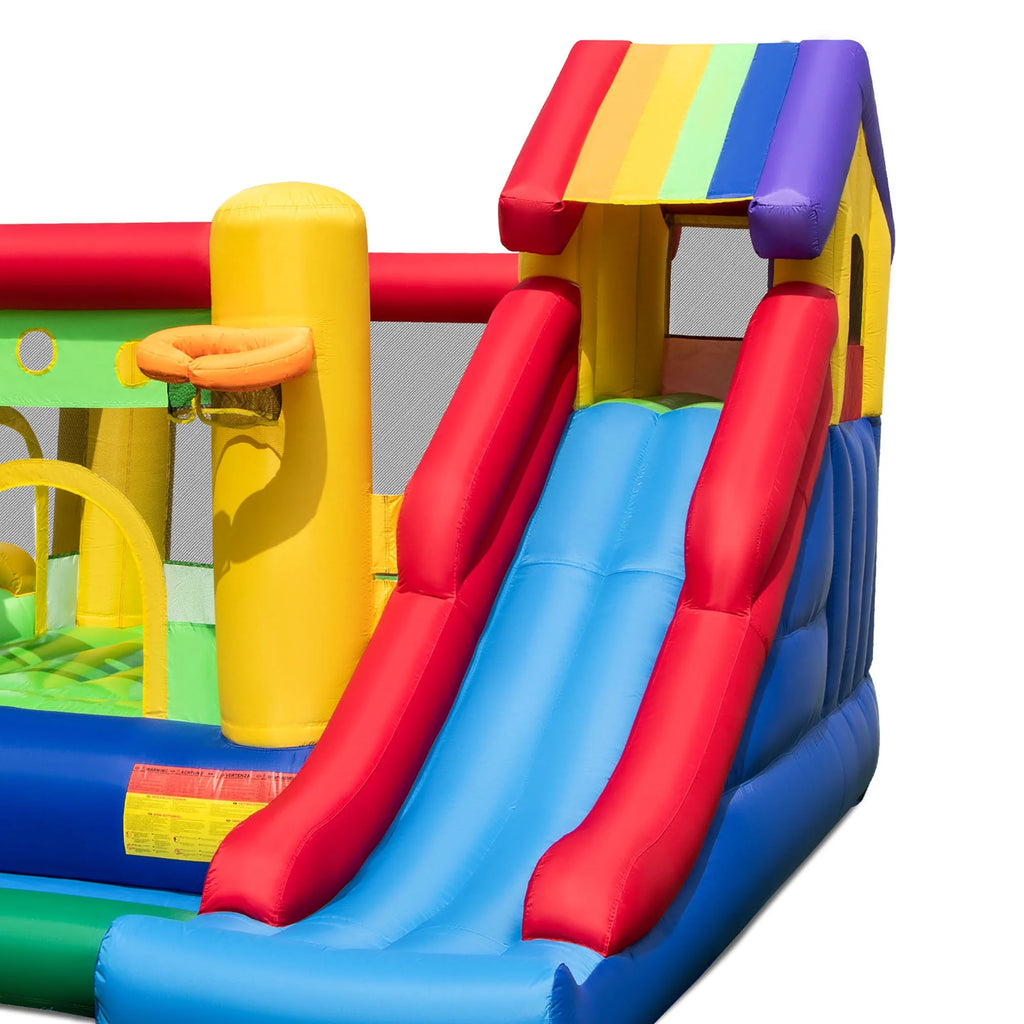 2026 Costway Colorful Rainbow Kids Inflatable Bounce Castle with 50 Ocean Balls & 735W Blower