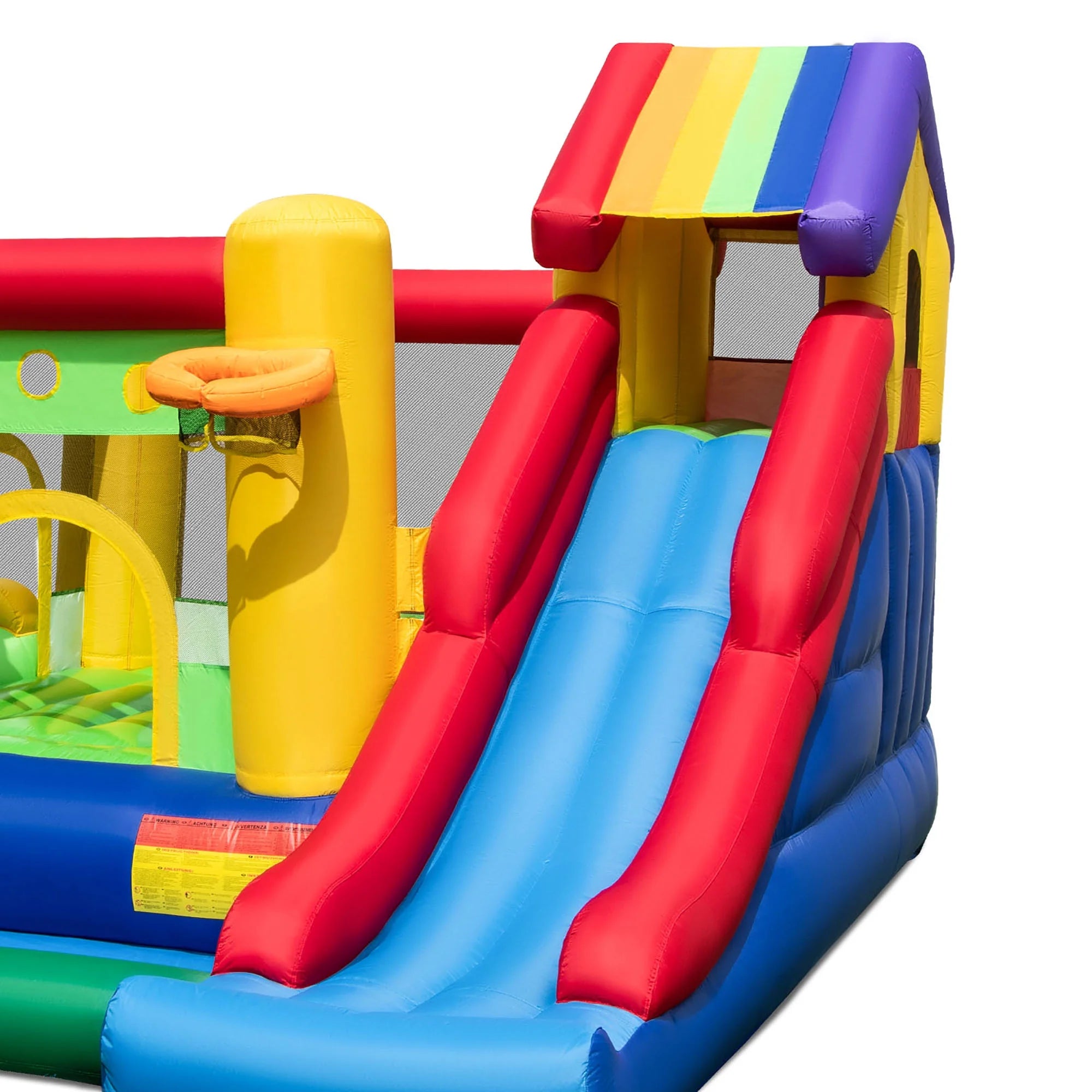 2026 Costway Colorful Rainbow Kids Inflatable Bounce Castle with 50 Ocean Balls & 735W Blower