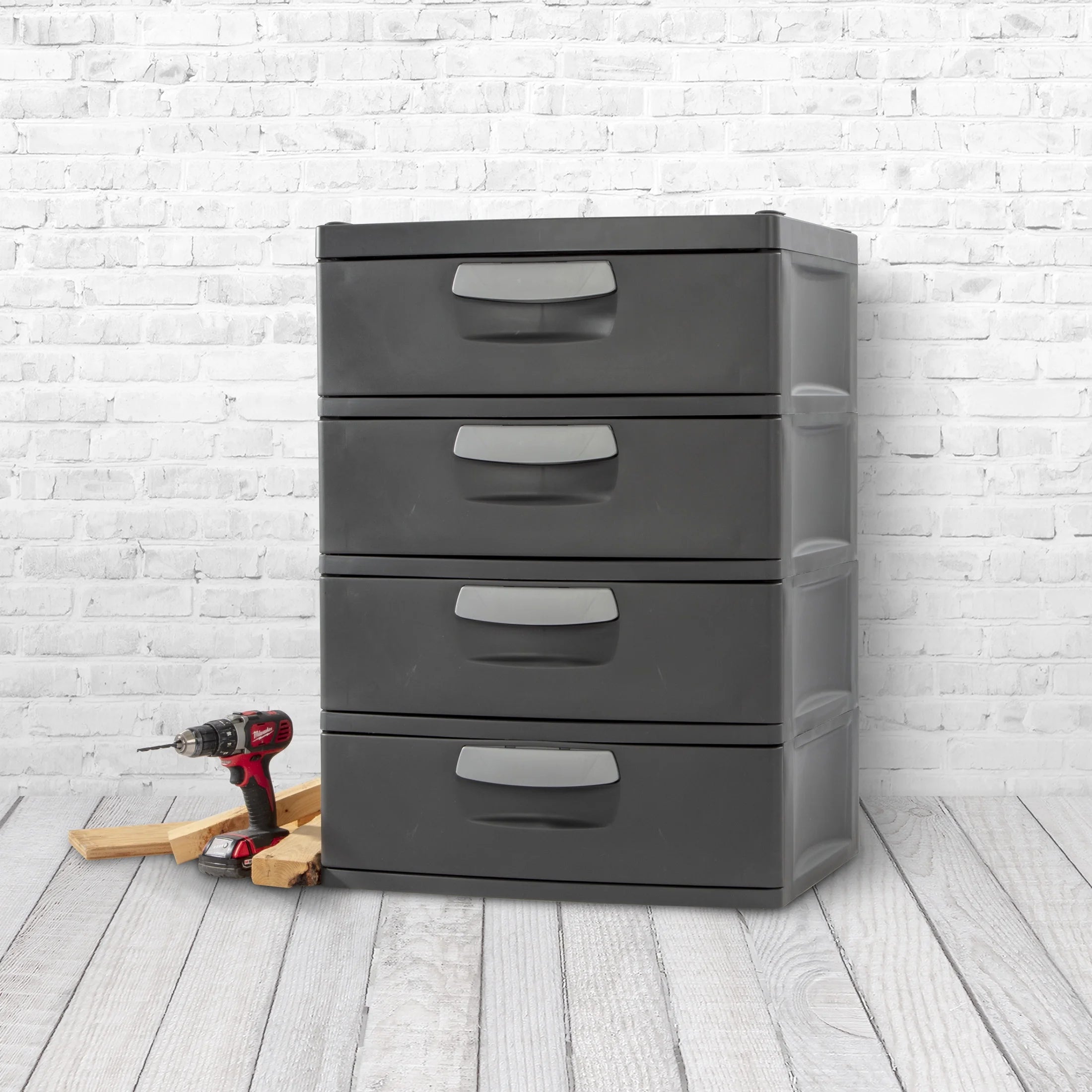 2026 Sterilite 4 Drawer Unit, Durable Plastic Storage Solution for Garages and Basements, Dark Gray