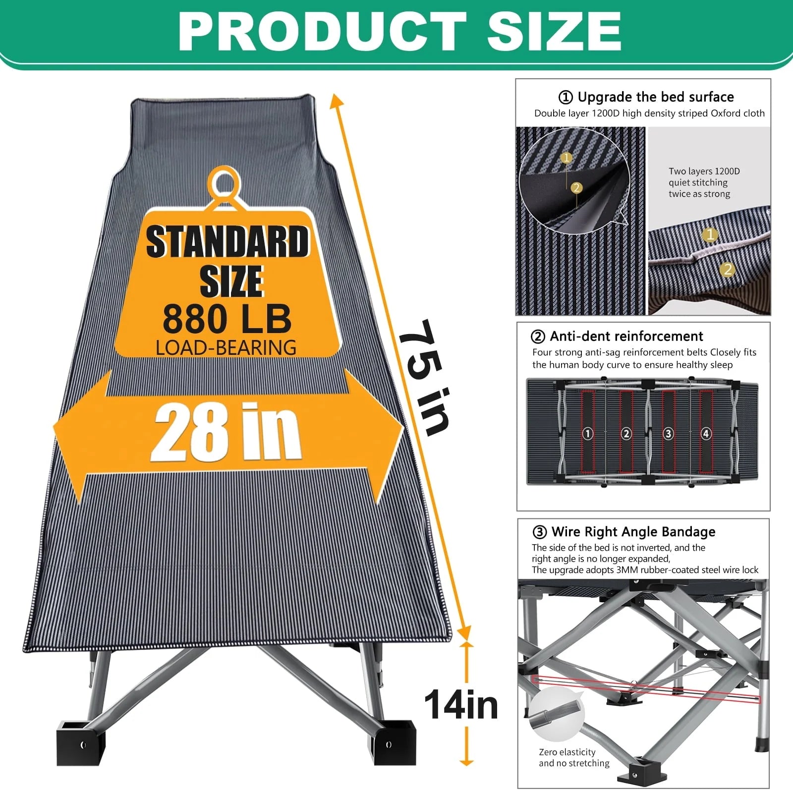 2026 Slsy 2 Pack Folding Bed Cot with 3.3 Inch 2 Sided Mattress, 75"* 28" Folding Camping Cots with Carry Bag, Portable Sleeping Cot Guest Bed