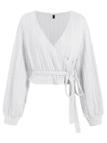 2026 Ribbed Knit Drawstring V-Neck Top