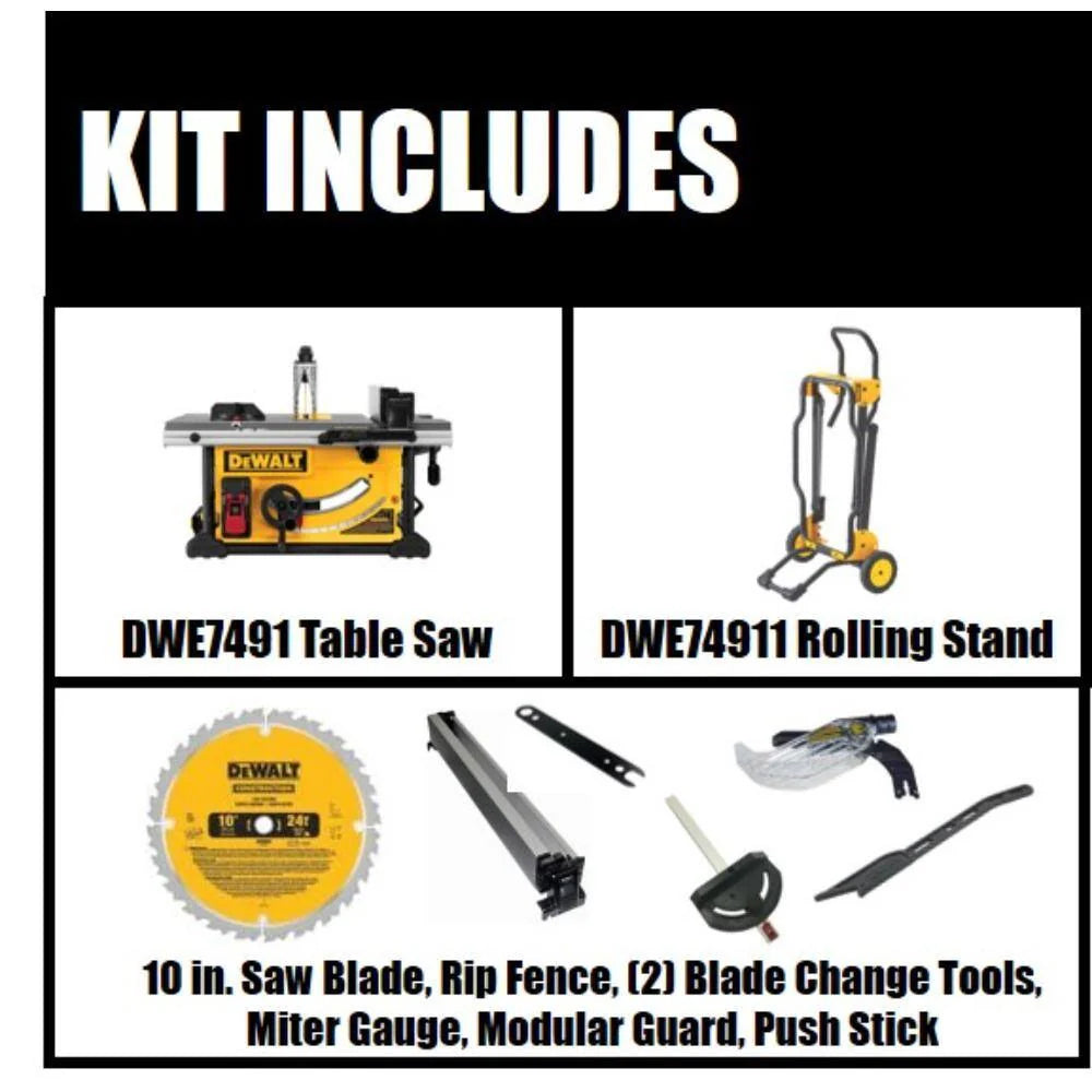 2026 15 Amp Corded 10-inch Construction Site Table Saw with Rolling Stand DWE7491RS