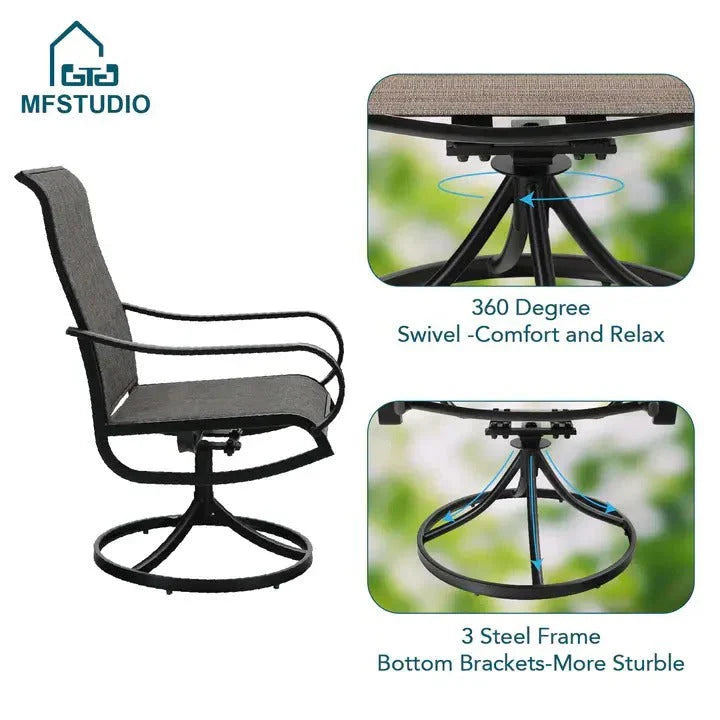 2026 8-piece patio dining set with parasol, garden furniture set with 6 swivel dining chairs with mesh covers