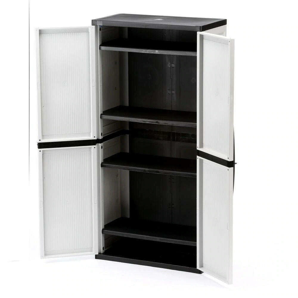 2026 HDX Gray Plastic Freestanding Garage Cabinet, 35′′W x 71′′H x 18′′D, with Adjustable Shelves and Lockable Doors