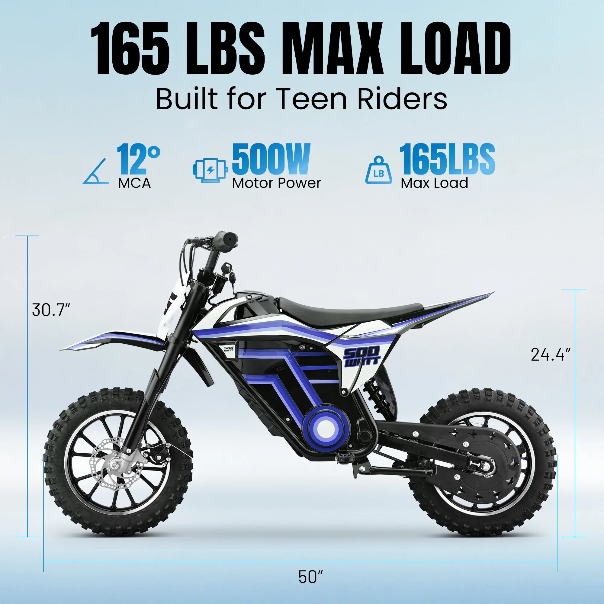 2026 QEASET electric dirt bike, 500W kids dirt bike for Boys Girls Age 8-14, Blue