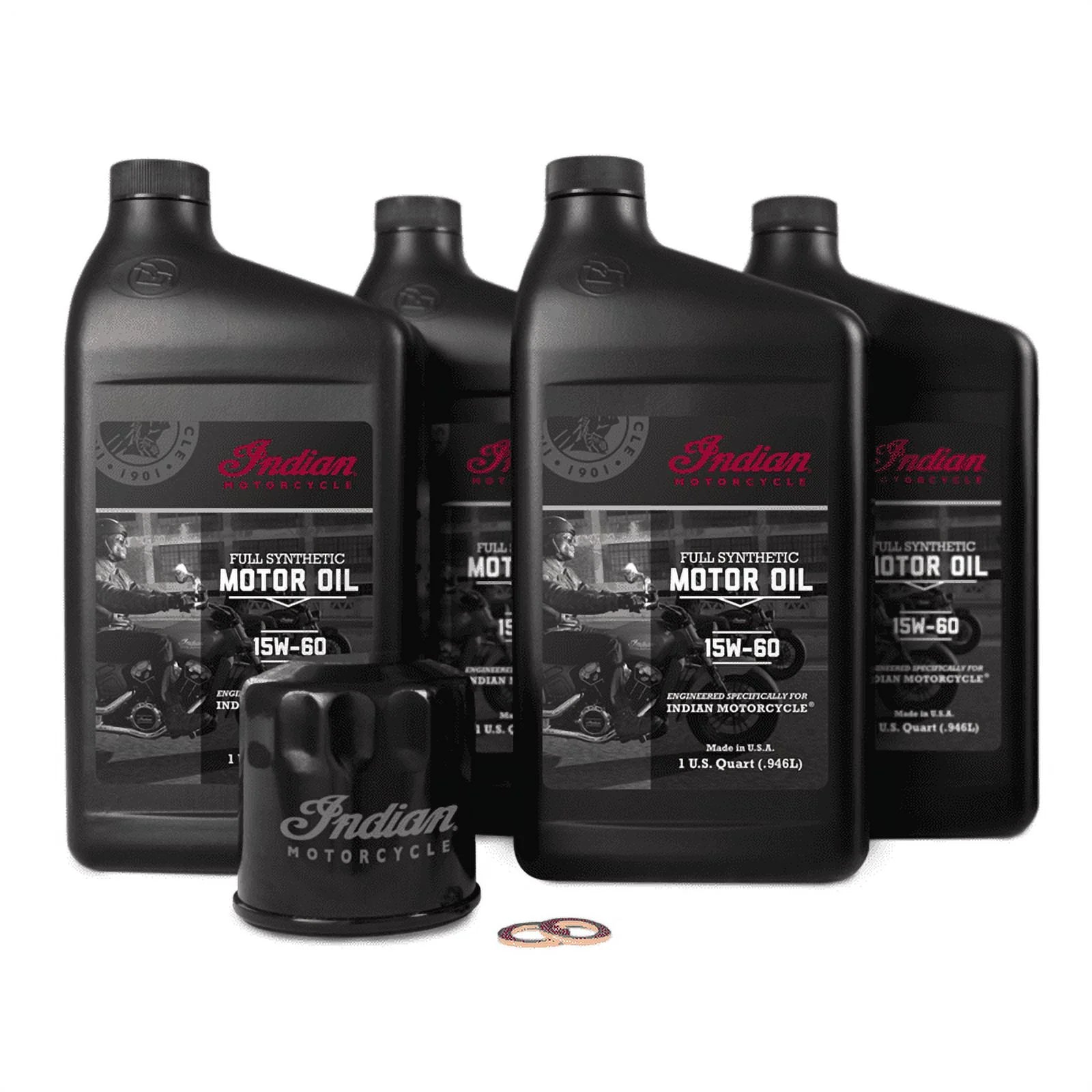 2026 Indian Motorcycle Scout Oil Change Kit with Full Synthetic 15W-60 Motor Oil, 4 Quarts, 2 Washers