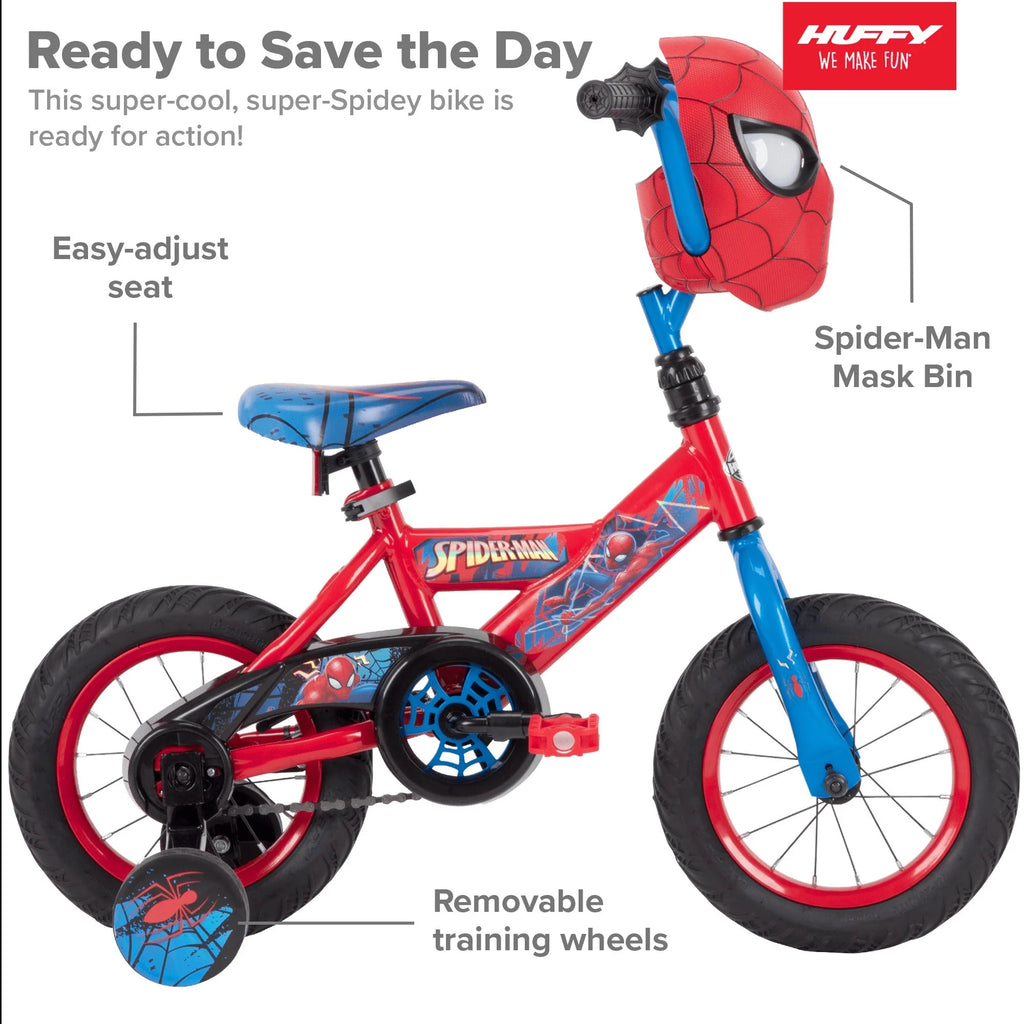2026 Huffy Marvel Spider-Man 12″ children's bicycle with training wheels, steel frame, ages 3-5