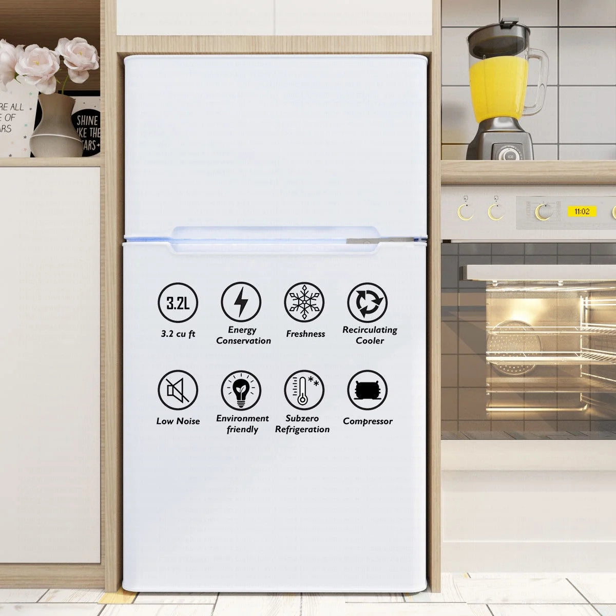 2026 Costway Refrigerator Small Freezer Cooler Fridge Compact 3.2 cu ft. Unit, Grey