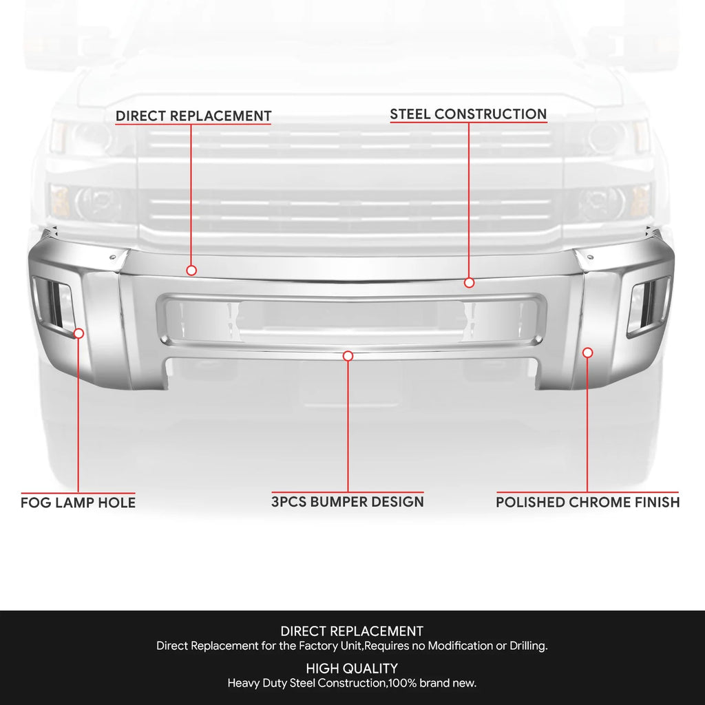 Modular Style Front Bumper w/o Parking Sensor Holes15-19 Chevy Silverado 2500 3500