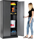 2026 Heavy Duty Metal Garage Locker - 71 "tall large steel multipurpose locker with adjustable shelves and door locks - black and silver