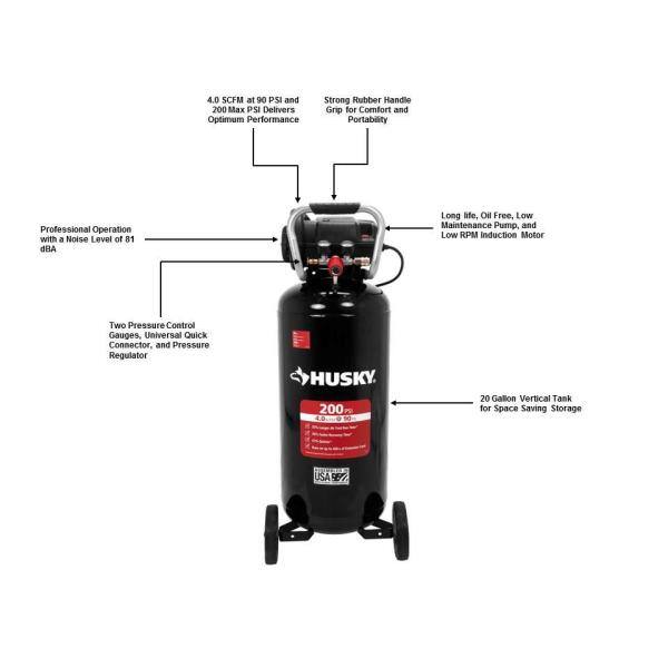 2026 Husky 20 Gal. 200 PSI Oil Free Portable Vertical Electric Air Compressor C202H