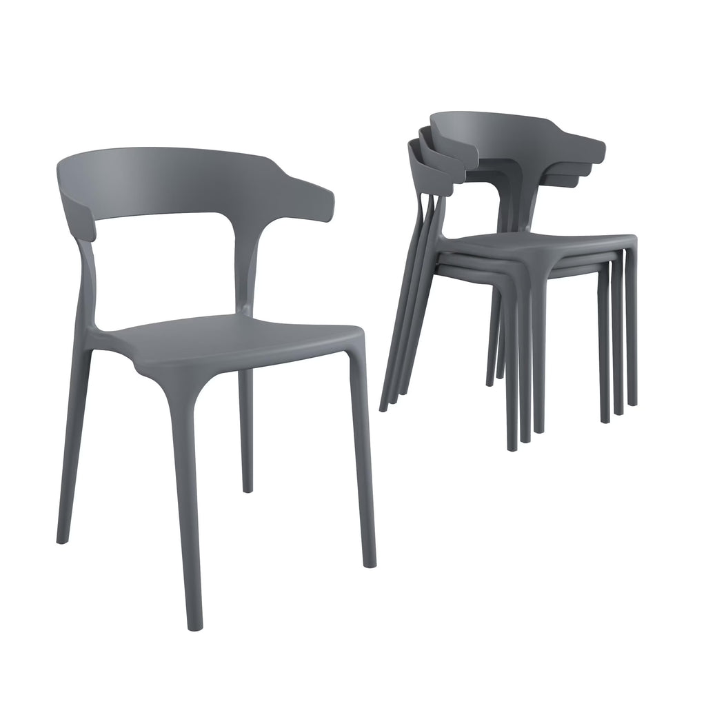 2026 Novogratz Poolside Collection, Felix Stacking Dining Chairs, Indoor/Outdoor, 4-Pack, Charcoal