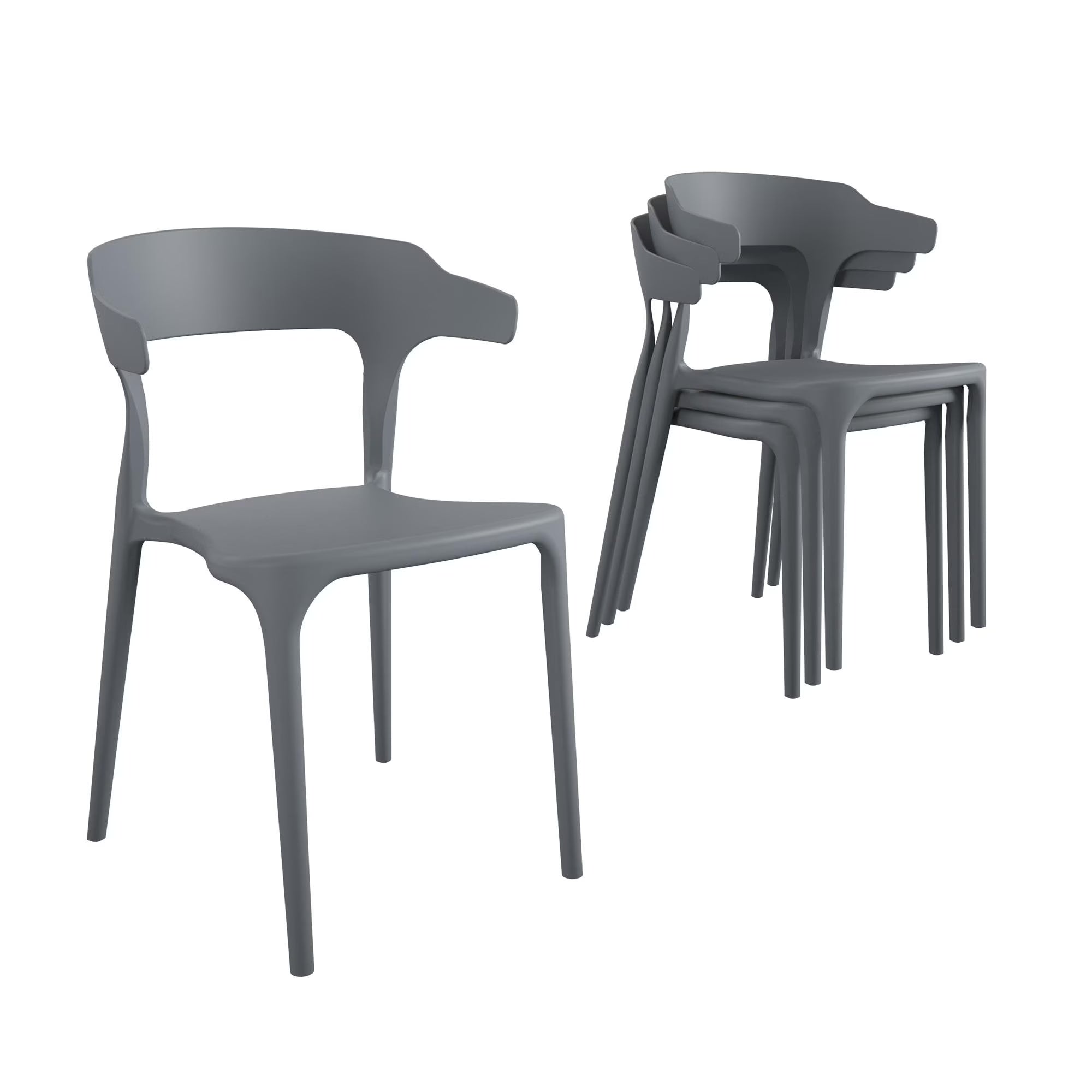 2026 Novogratz Poolside Collection, Felix Stacking Dining Chairs, Indoor/Outdoor, 4-Pack, Charcoal