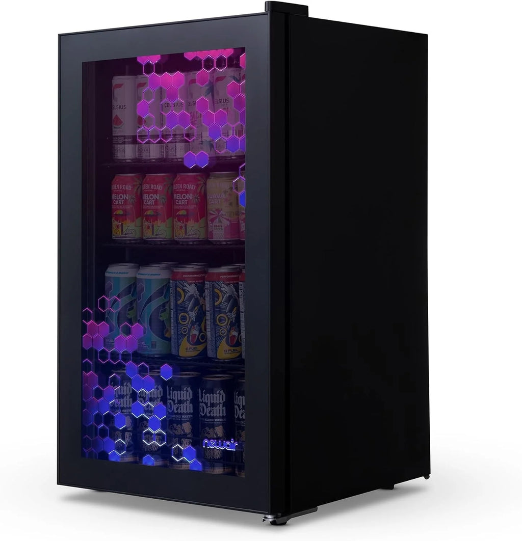 2026 Beverage Refrigerator Cooler | 126 Cans Free Standing with Right Hinge Glass Door | Mini Fridge Beverage Organizer Perfect For Beer, Wine, Soda, And Cooler Drinks