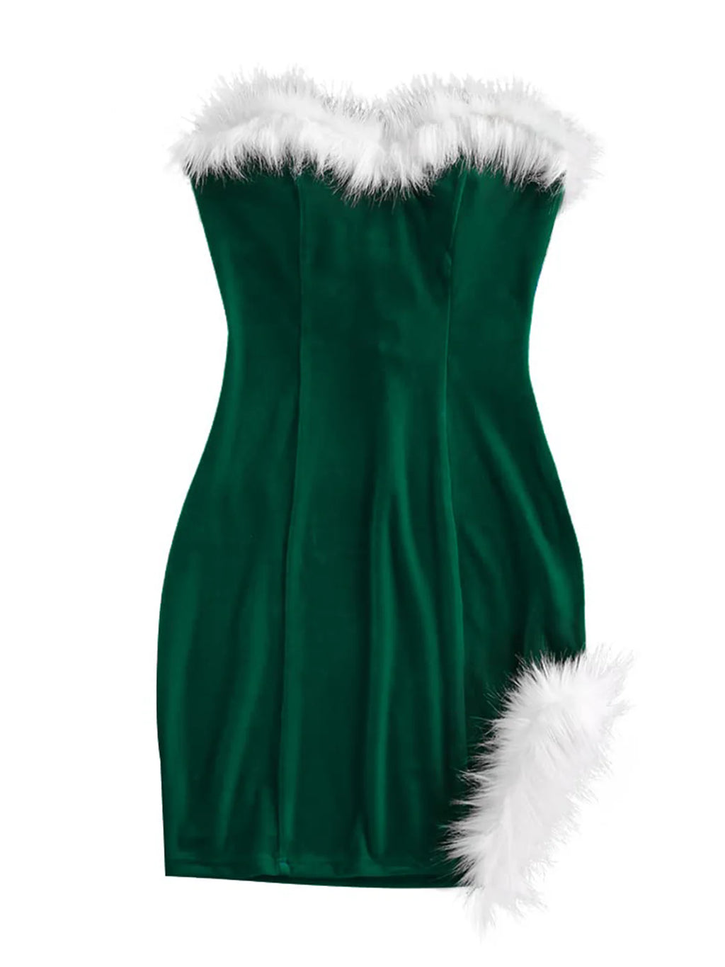2026 Faux Fur Strapless Red Santa Dress