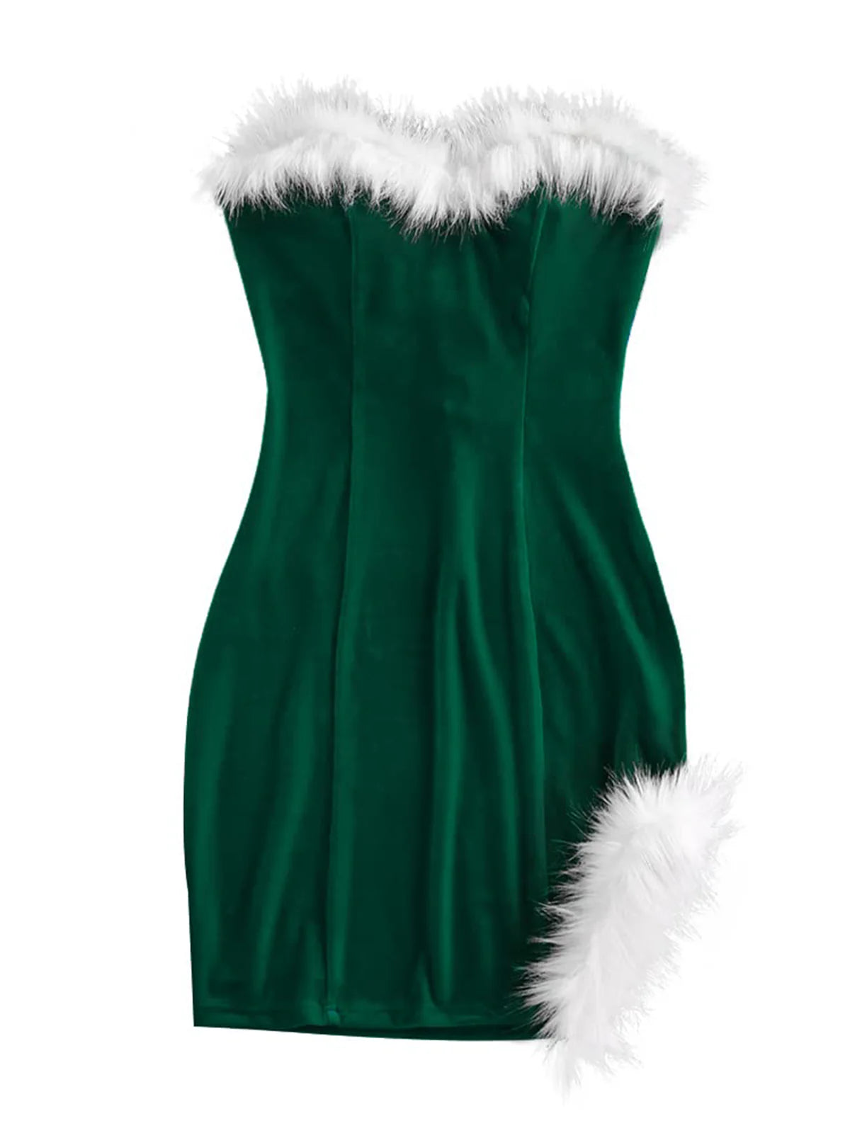 2026 Faux Fur Strapless Red Santa Dress