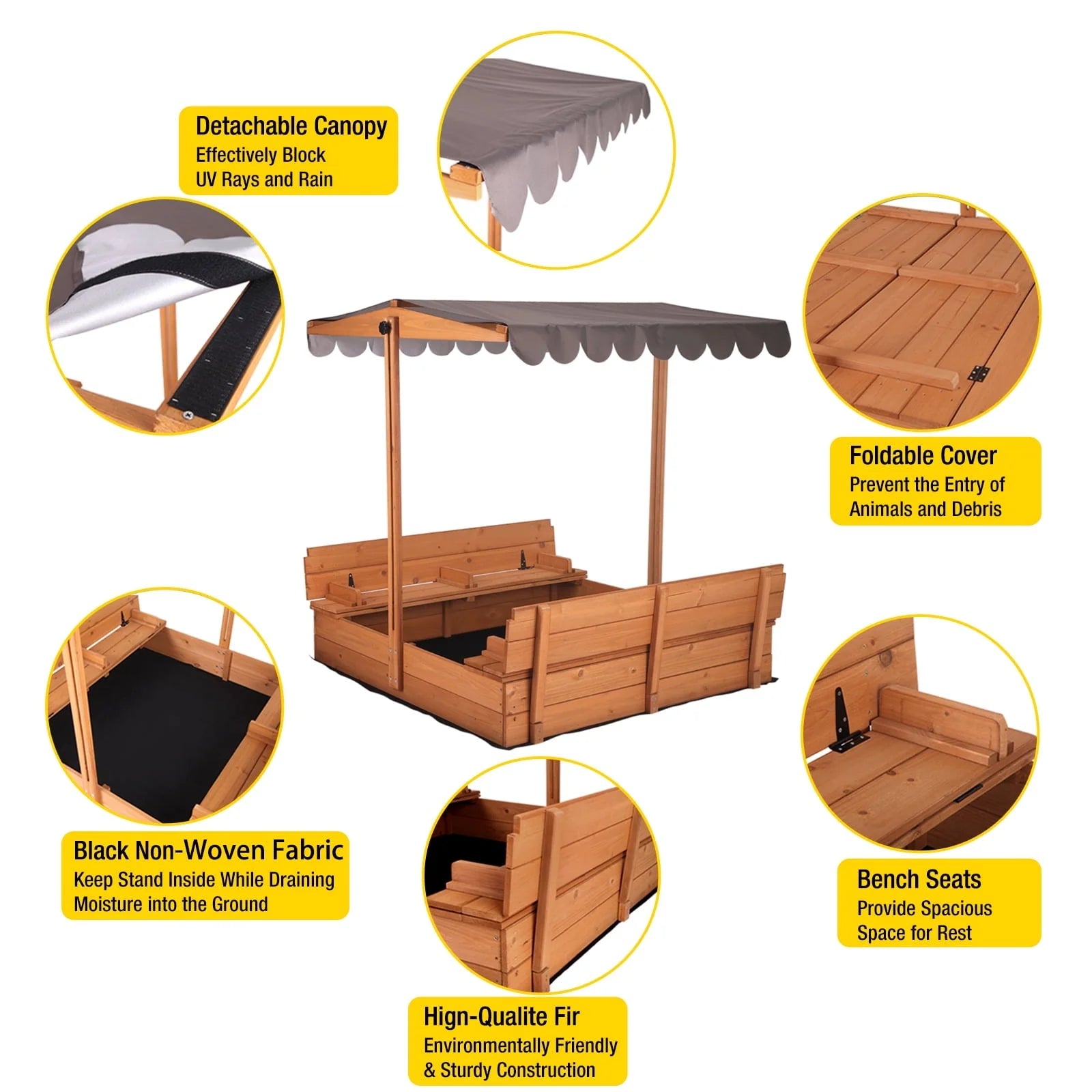 2026 Morgete 47'' Outdoor Sandbox for Kids with Lid and Bench, Wooden Sand Play Toys Center