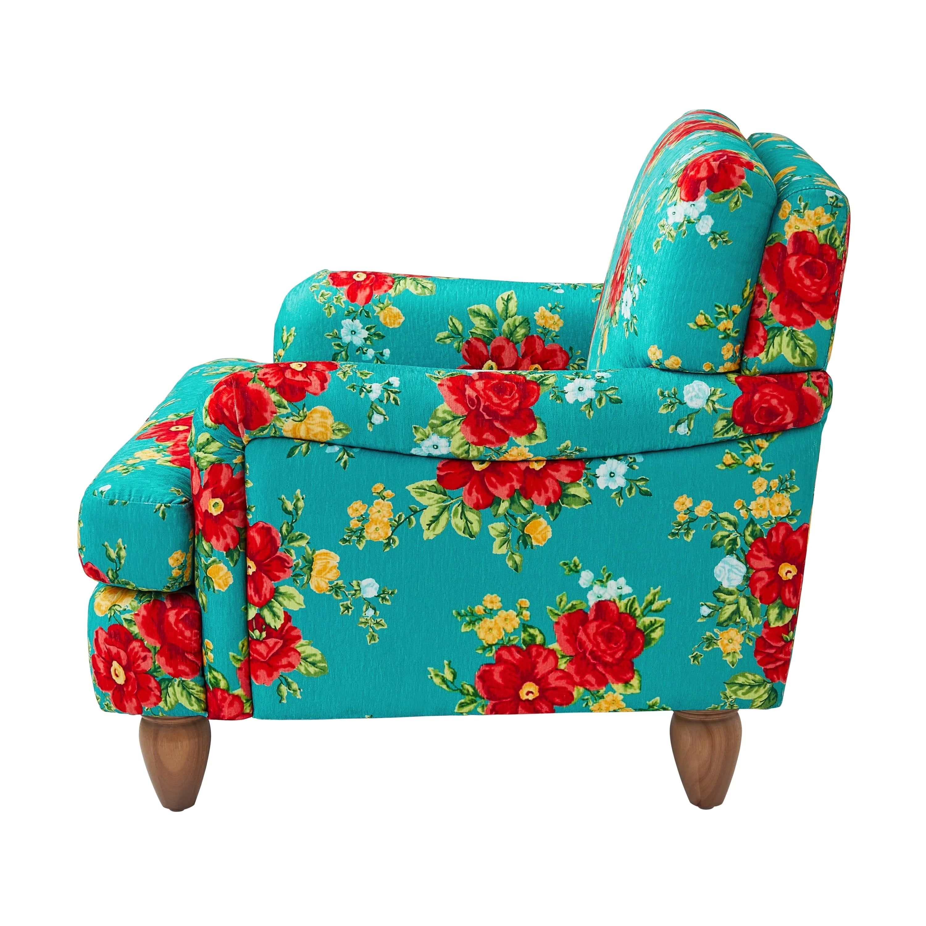 2026 The Pioneer Woman Vintage Floral Low Back Fabric Accent Chair, Teal