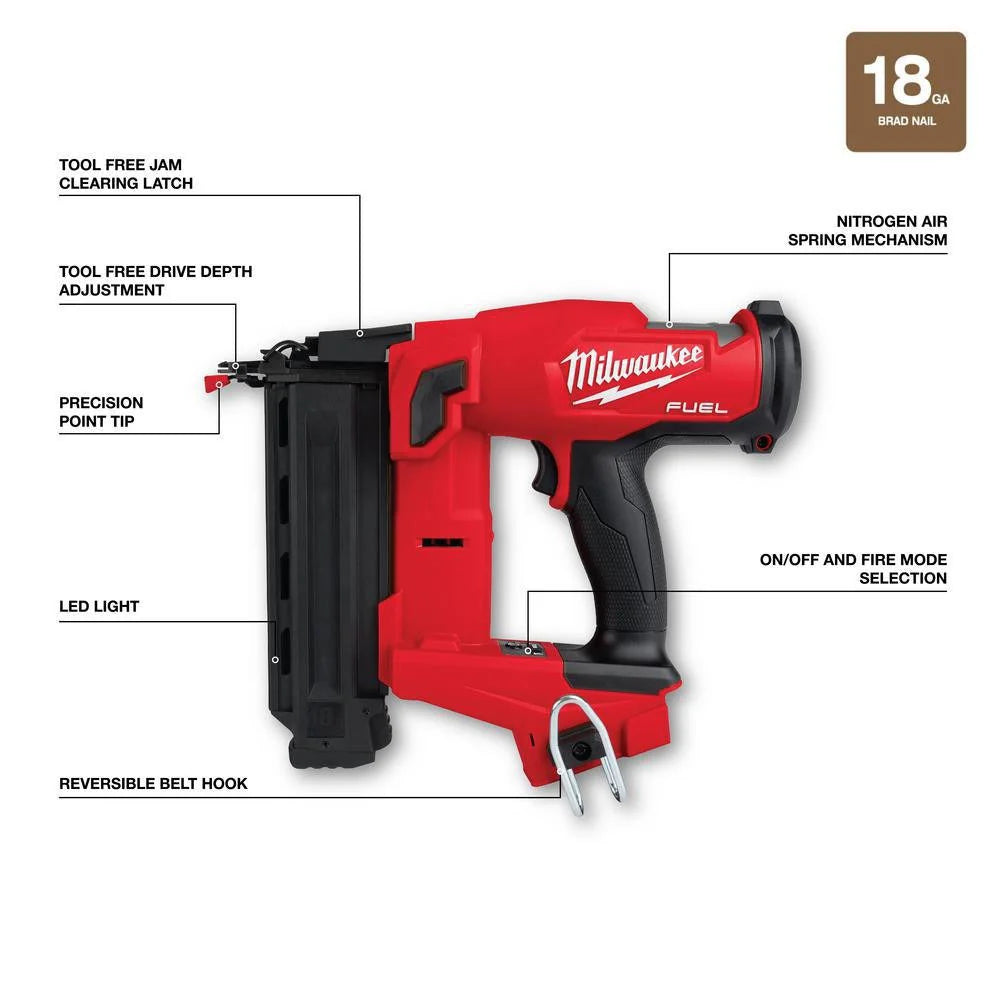 2026 Milwaukee M18 FUEL 18-Volt Lithium-Ion Battery Combo Set (10-piece) with brushless motor, 2025, including 2 x 5.0 Ah batteries, charger and 2 tool bags.