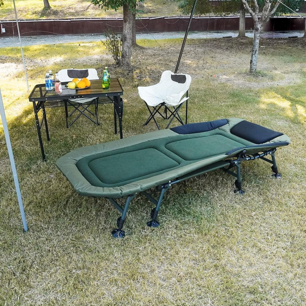 2026 Camping Cots for Adults 330Lbs with Carry Bag, Heavy Duty Folding Bed with Soft Padded Cushion, Portable Military Cot for Hunting, 180° Adjustable Reclining Outdoor Lounger
