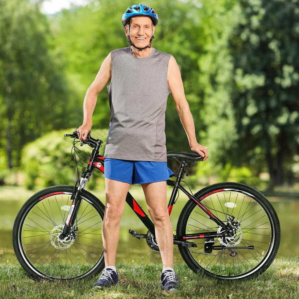 2026 CamPingSurvivals 26" Lightweight Explorer Mountain Bike, for Men and Women Exercise Fitness, 21-Speed, Red/Black